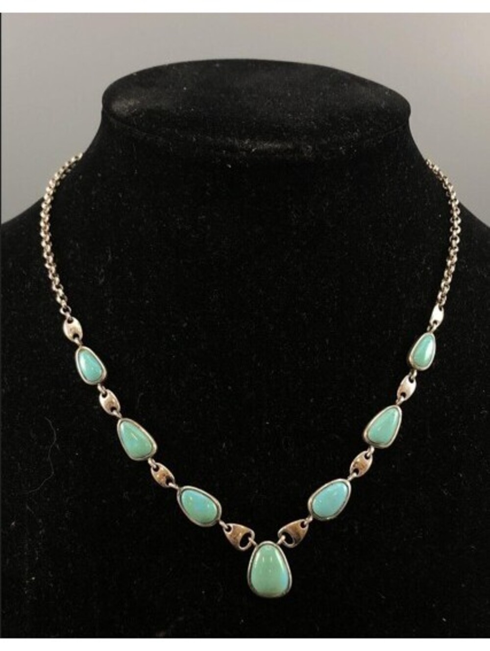 Vintage Whitney Kelly WK 925 Sterling Silver Turquoise Collar Necklace 18"